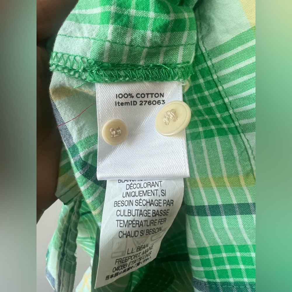 LL Bean Signature Women’s Plaid Shirtdress Midi Green White Blue Yellow Size 14 - Picture 7 of 8
